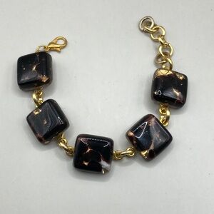 Murano style art foil glass cubes chain links bracelet, elegant.